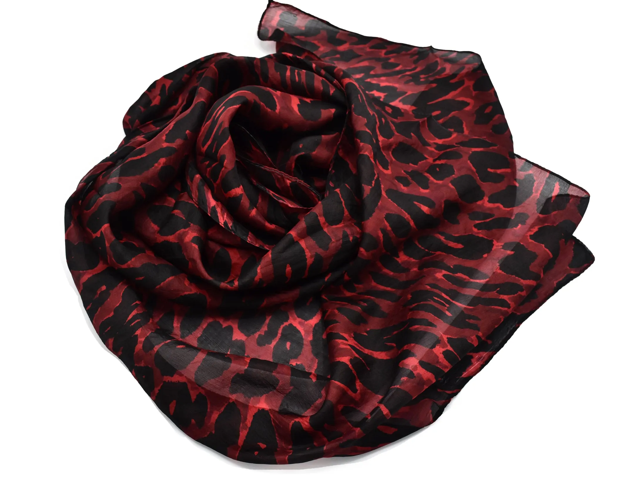 100% Silk Red Leopard Print Scarf