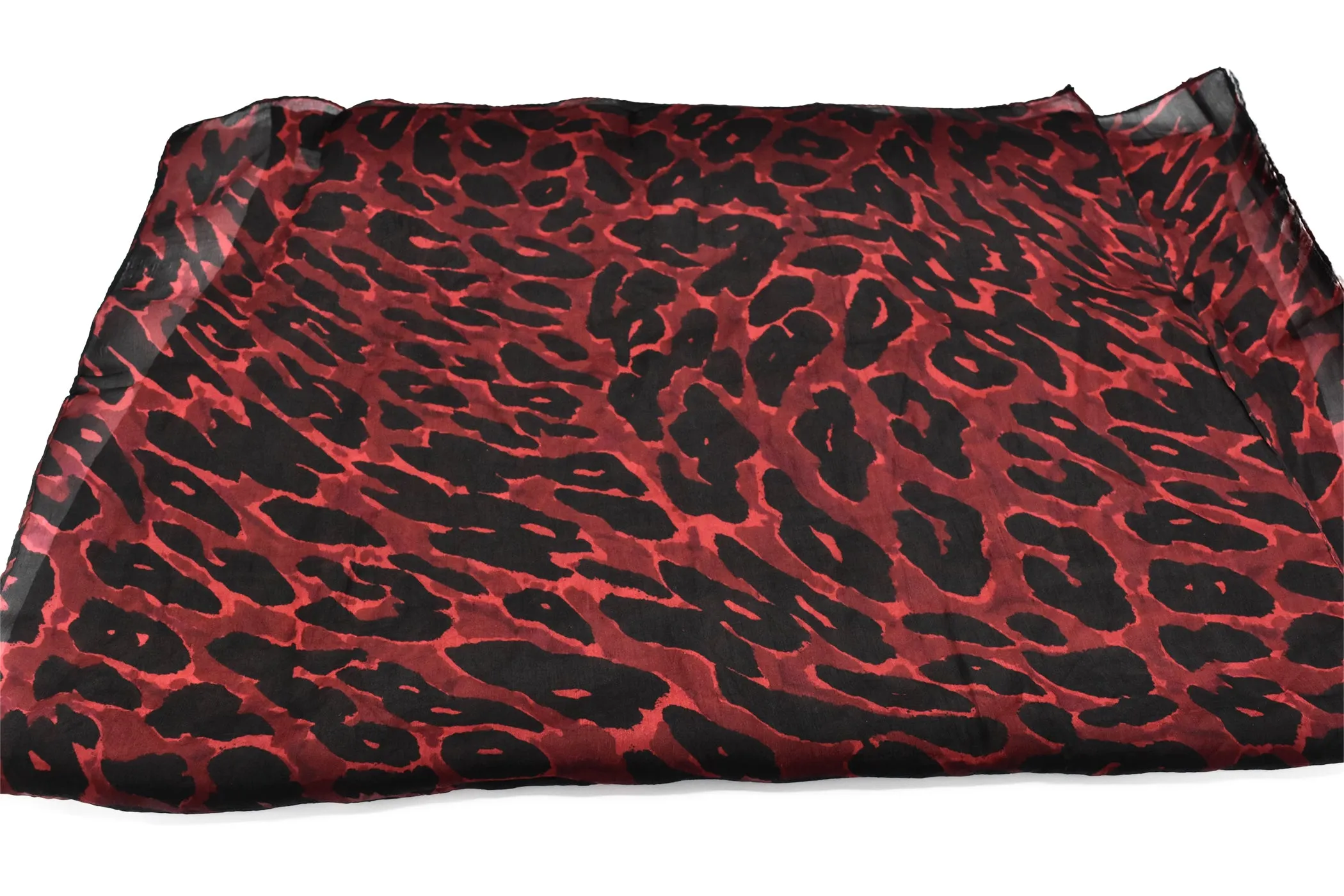 100% Silk Red Leopard Print Scarf