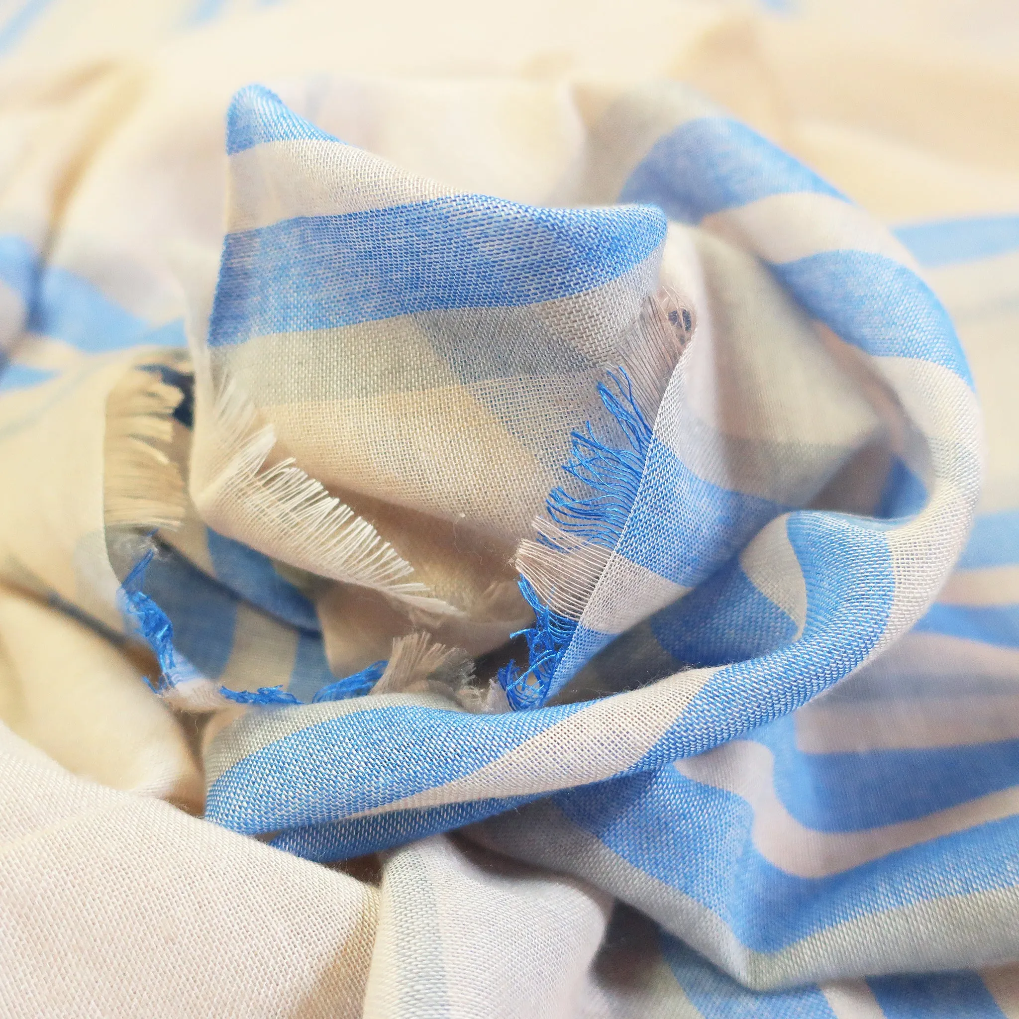 Blue Pacific Turkish Cotton Stripe Scarf in Wedgewood and Sand