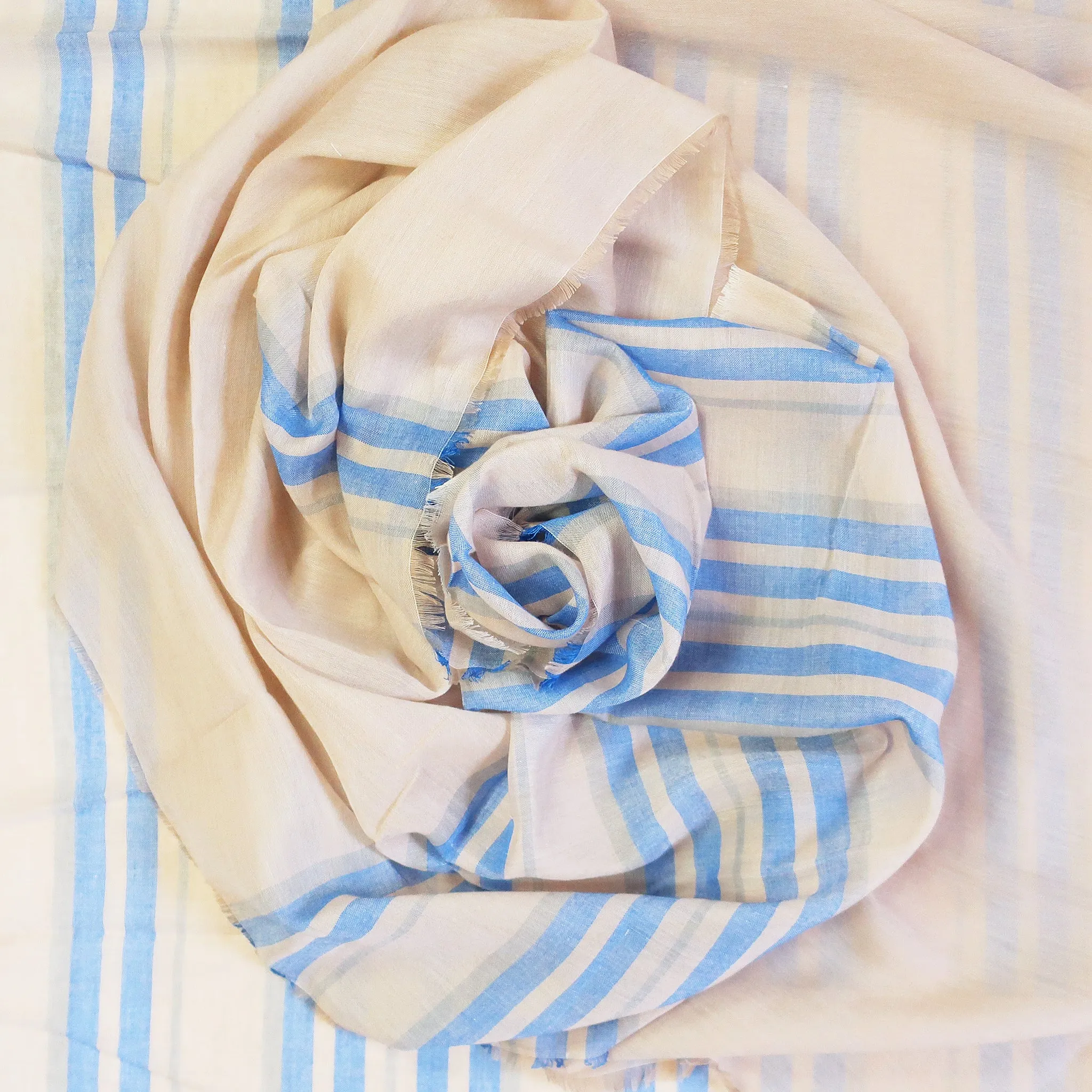 Blue Pacific Turkish Cotton Stripe Scarf in Wedgewood and Sand