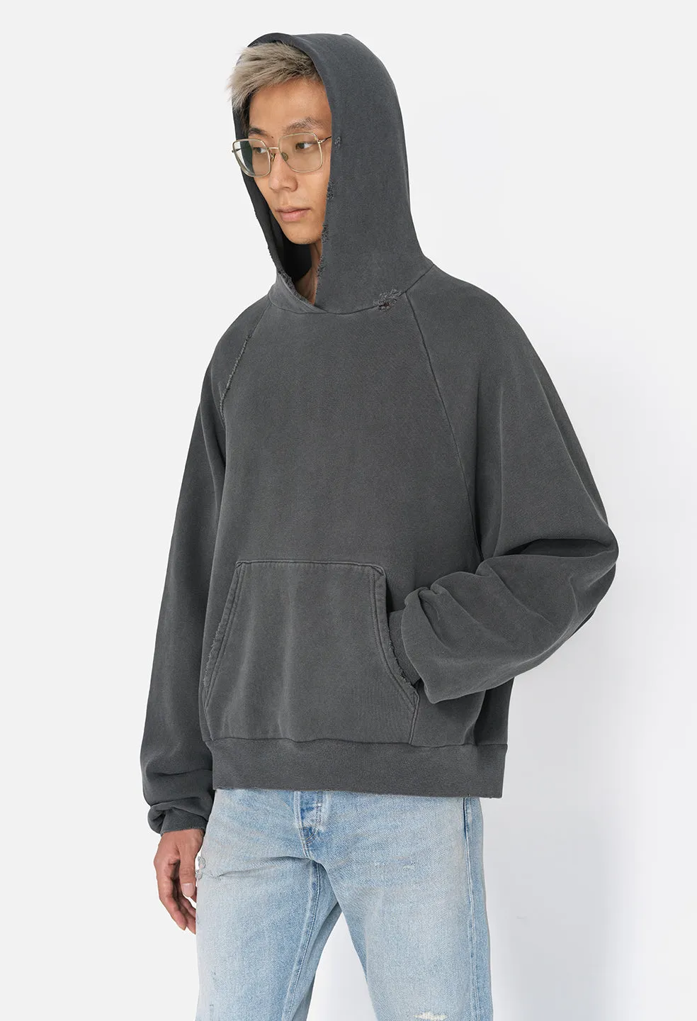 Folsom Cropped Raglan Hoodie / Vintage Black