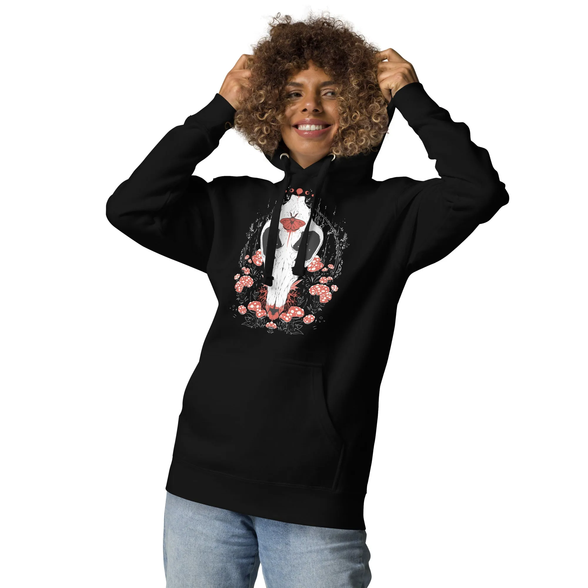 Mushroom And Wolf Skull, Unisex Hoodie