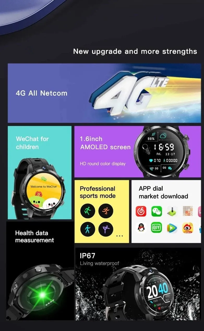 VALDUS 4G Android Phone Smart Watch X600S GPS WIFI One Click SOS Health Measurement Womens Mens X600S Round Smartwatch
