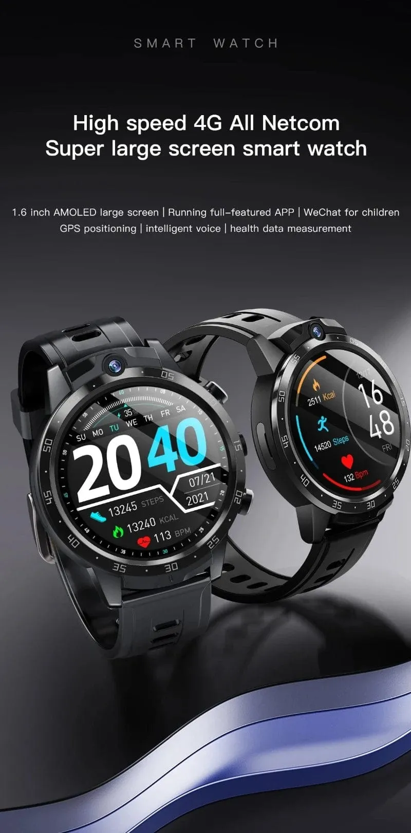 VALDUS 4G Android Phone Smart Watch X600S GPS WIFI One Click SOS Health Measurement Womens Mens X600S Round Smartwatch